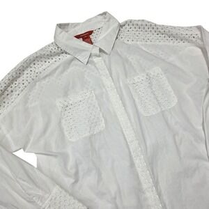 Sundance White Cotton Lace Detail Long Sleeve Button Down Shirt Women's Size 8